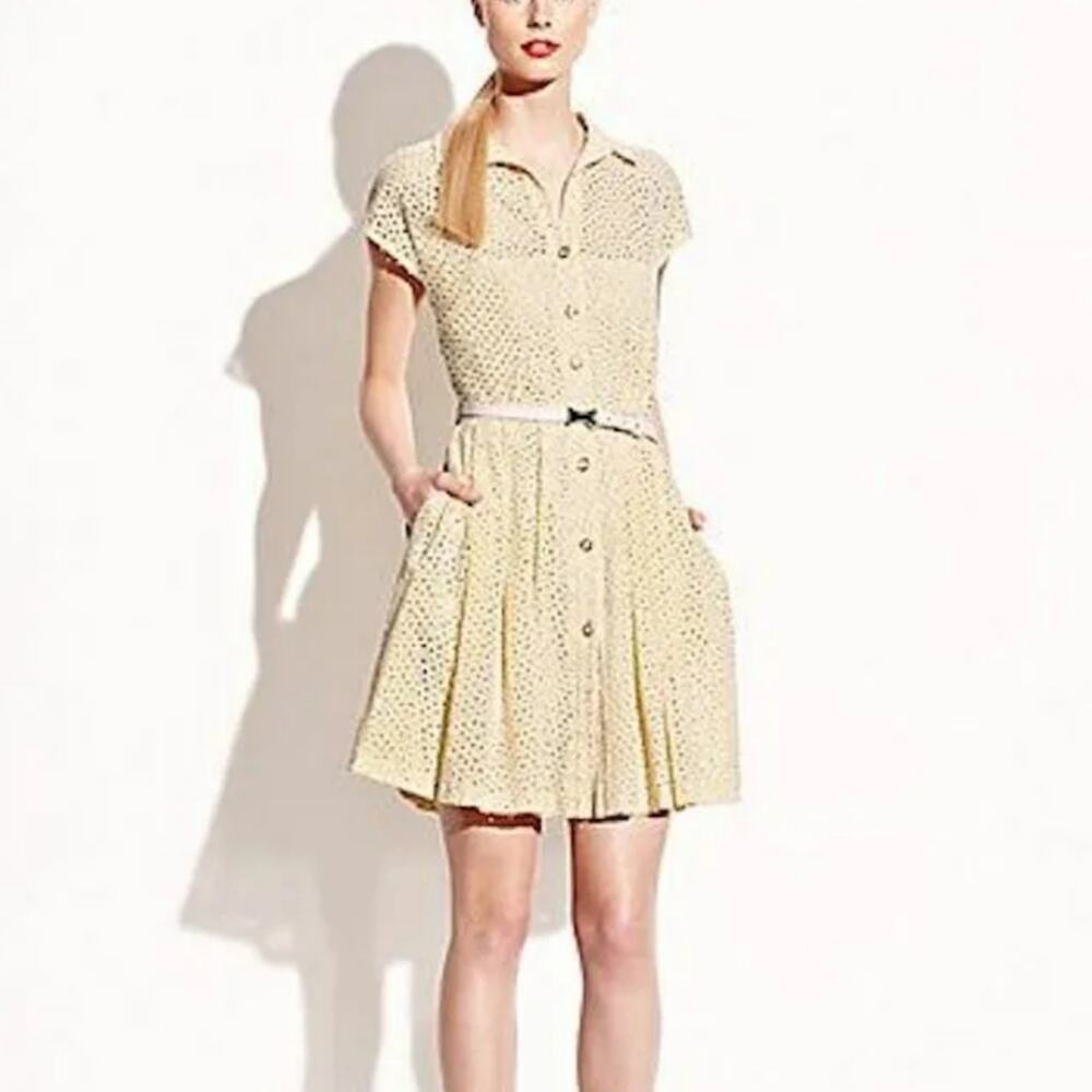 Betsey Johnson Yellow Floral Button Down Eyelet Fit and Flare Dress 8